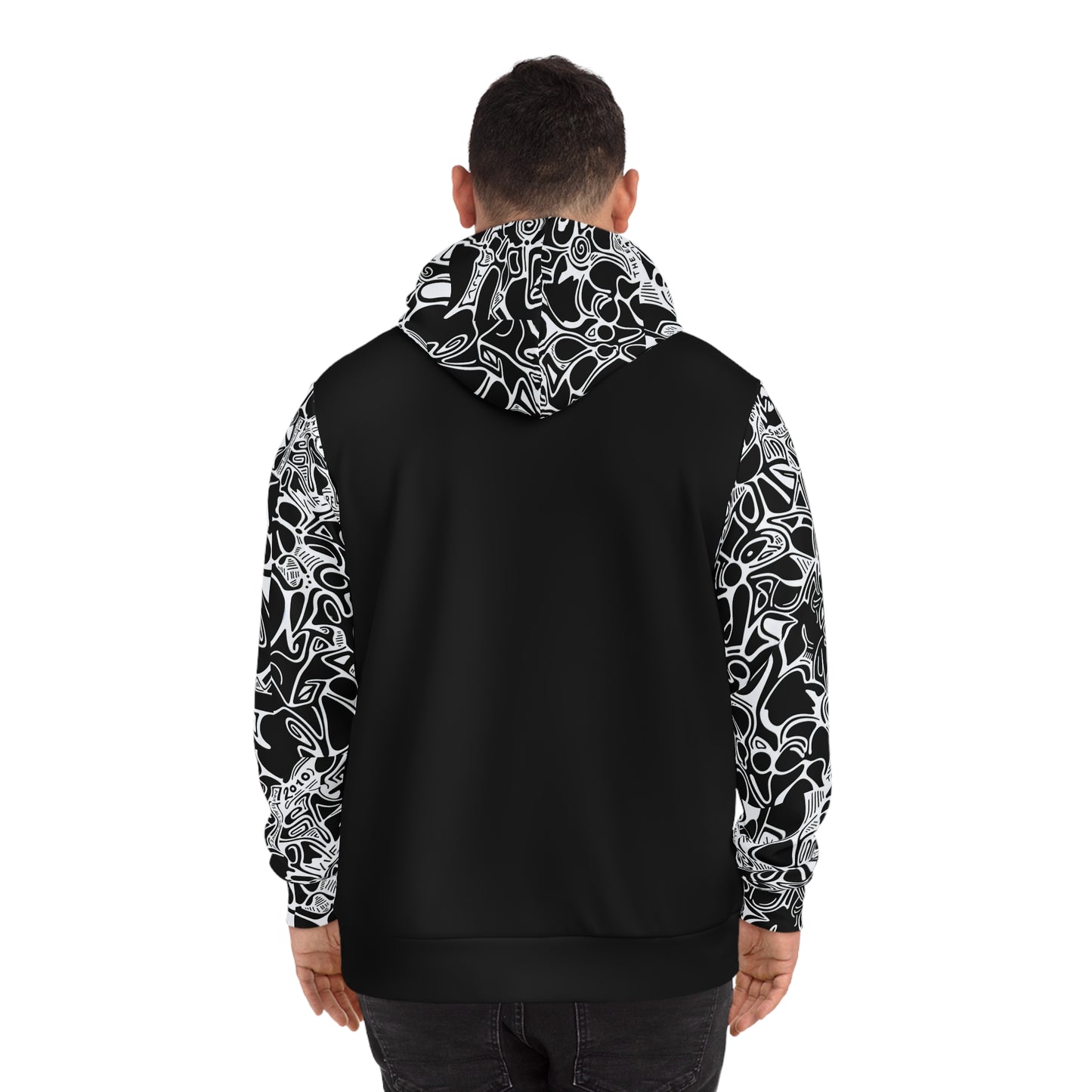 Abstract Skull Pattern Hoodie — Black & White All-Over Print