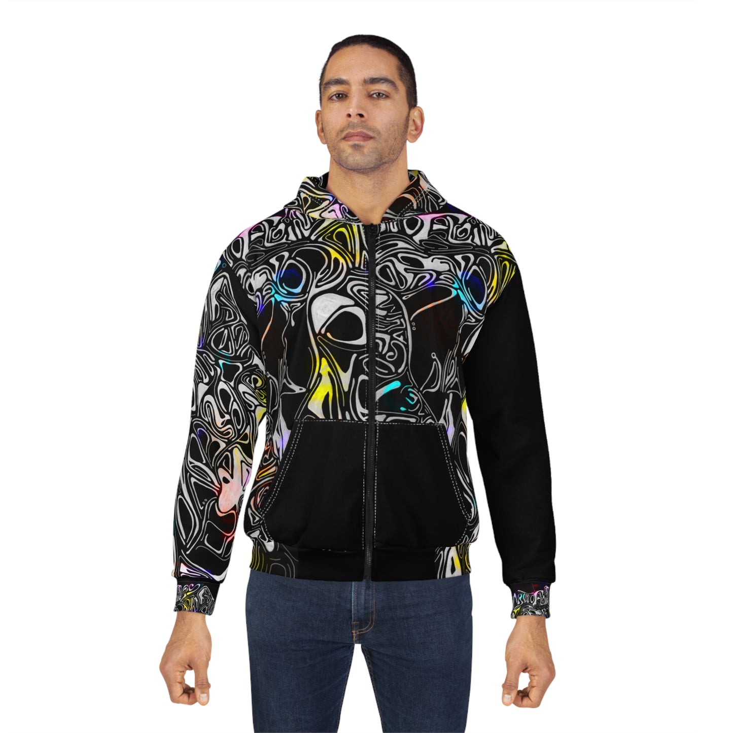Abstract Neon Black Zip Hoodie