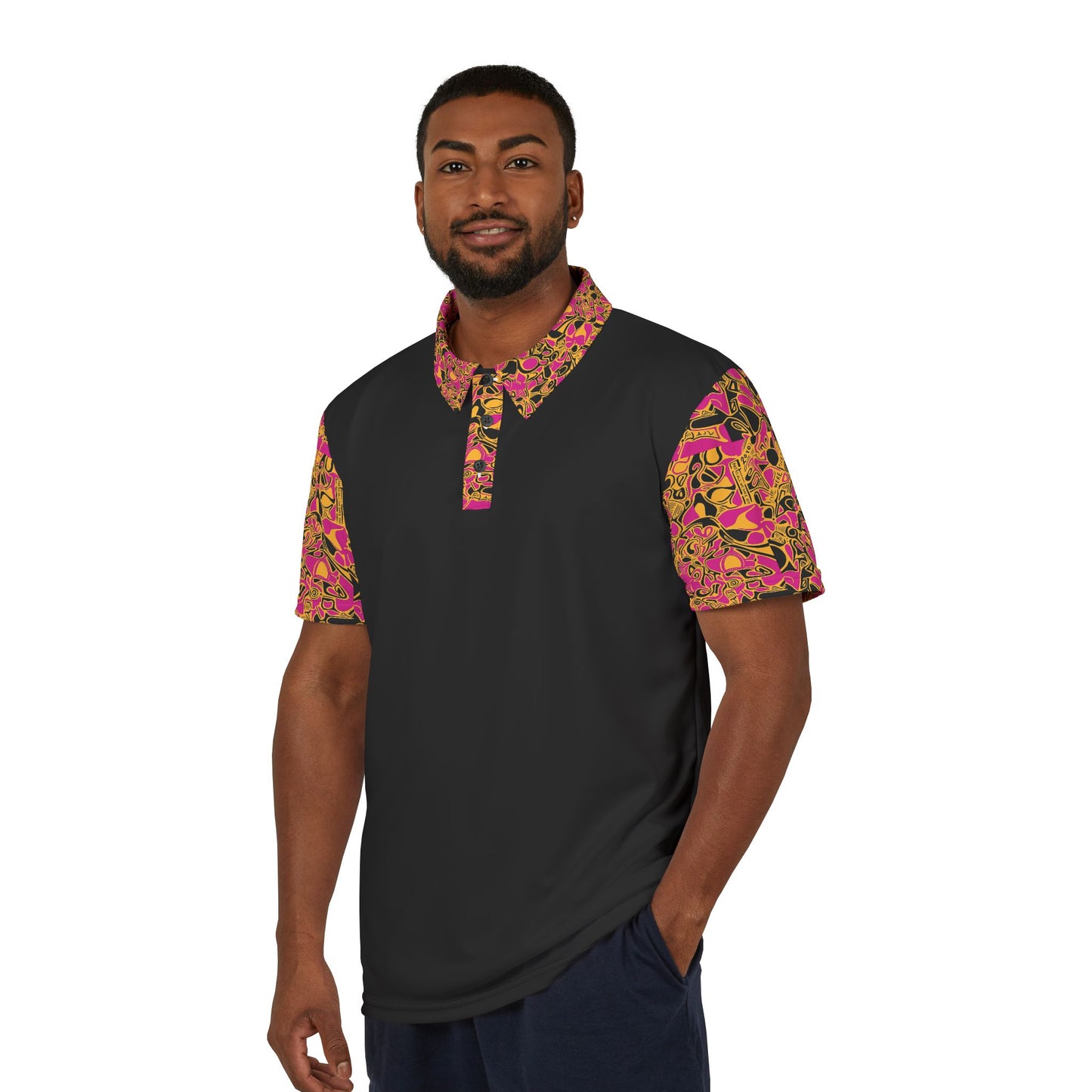 Abstract Pink & Gold Pattern Polo Shirt