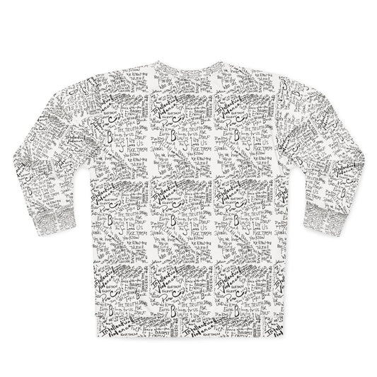 Handwritten Lyrics All-Over Print Sweatshirt — Vintage Script Music Note Pattern