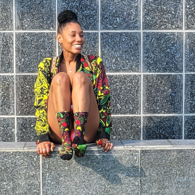 Women's Rasta Bomber Jacket Yellow Sleeve