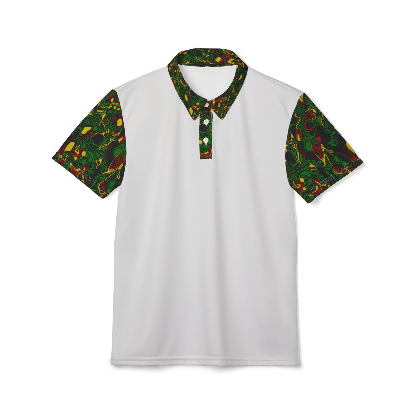 White Polo with Green African Print Collar & Sleeves