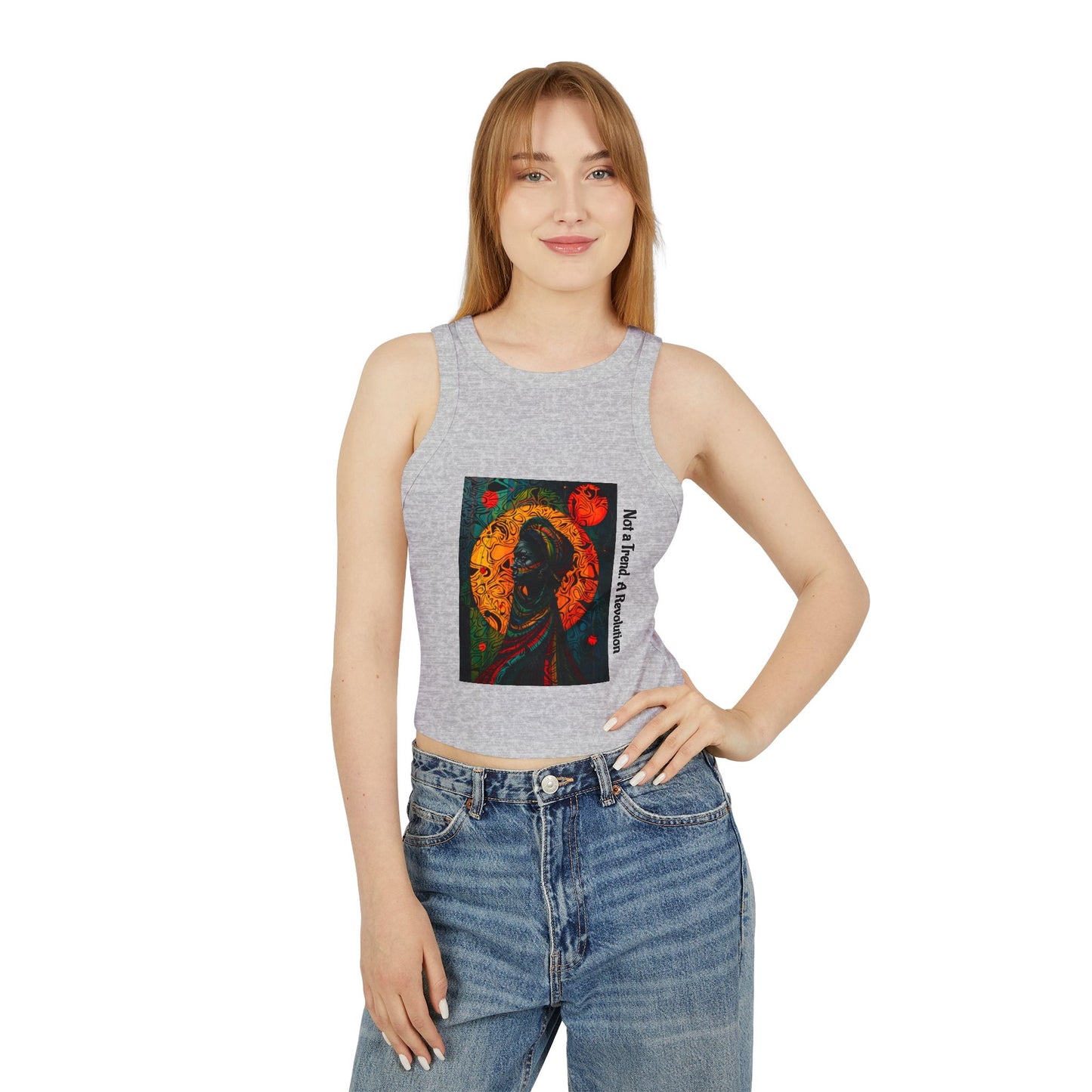 Vibrant Art-Printed Women's Micro Rib Racer Tank Top, Festival Wear, Summer Outfits, Gift for Her, Boho Style Top