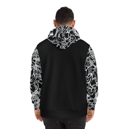 Abstract Skull Pattern Hoodie — Black & White All-Over Print
