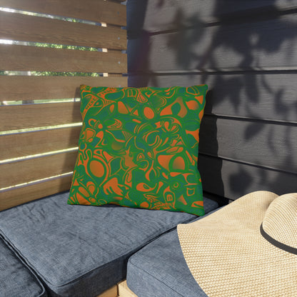 Green & Orange Abstract Outdoor Pillow — Bold Tribal Garden Accent