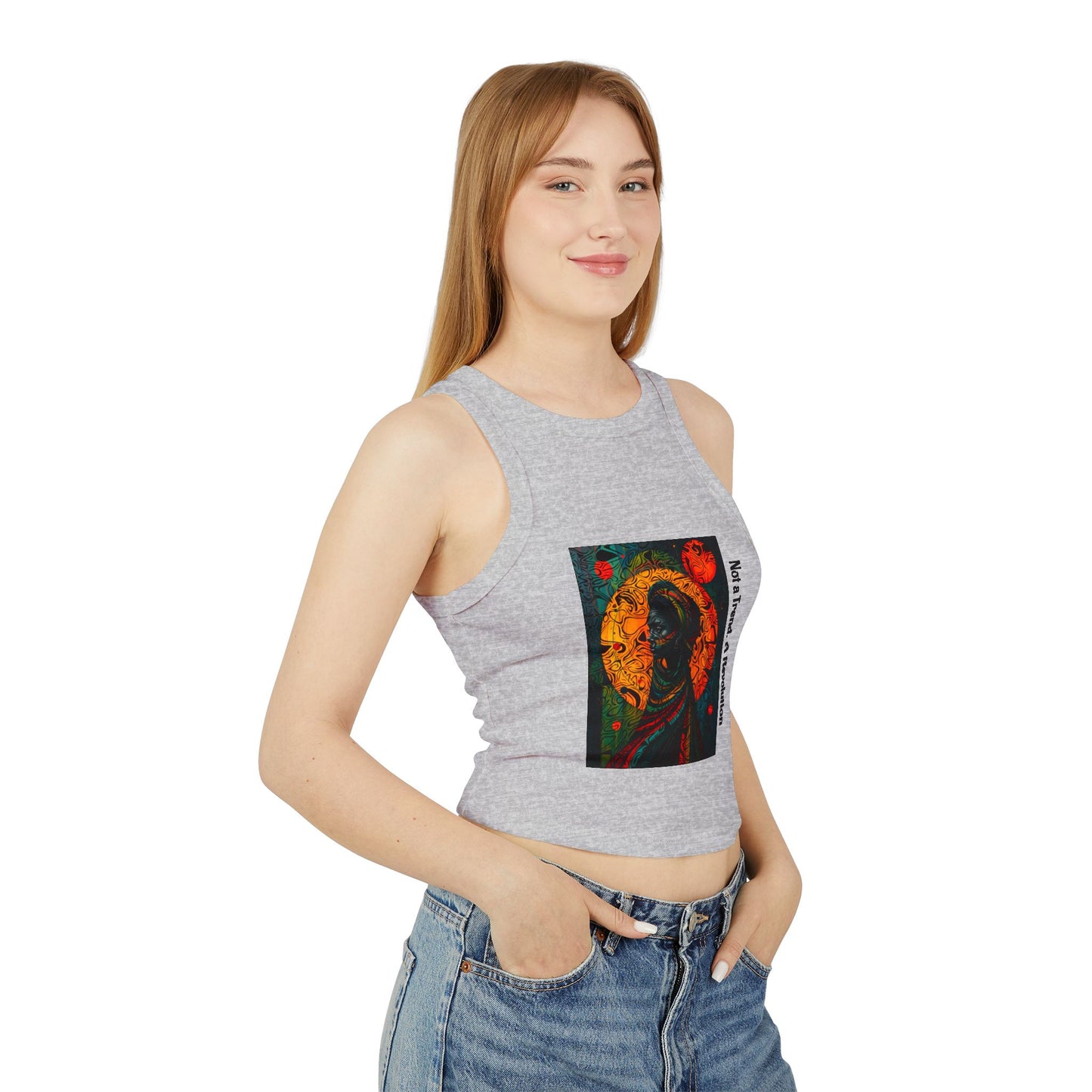 Vibrant Art-Printed Women's Micro Rib Racer Tank Top, Festival Wear, Summer Outfits, Gift for Her, Boho Style Top