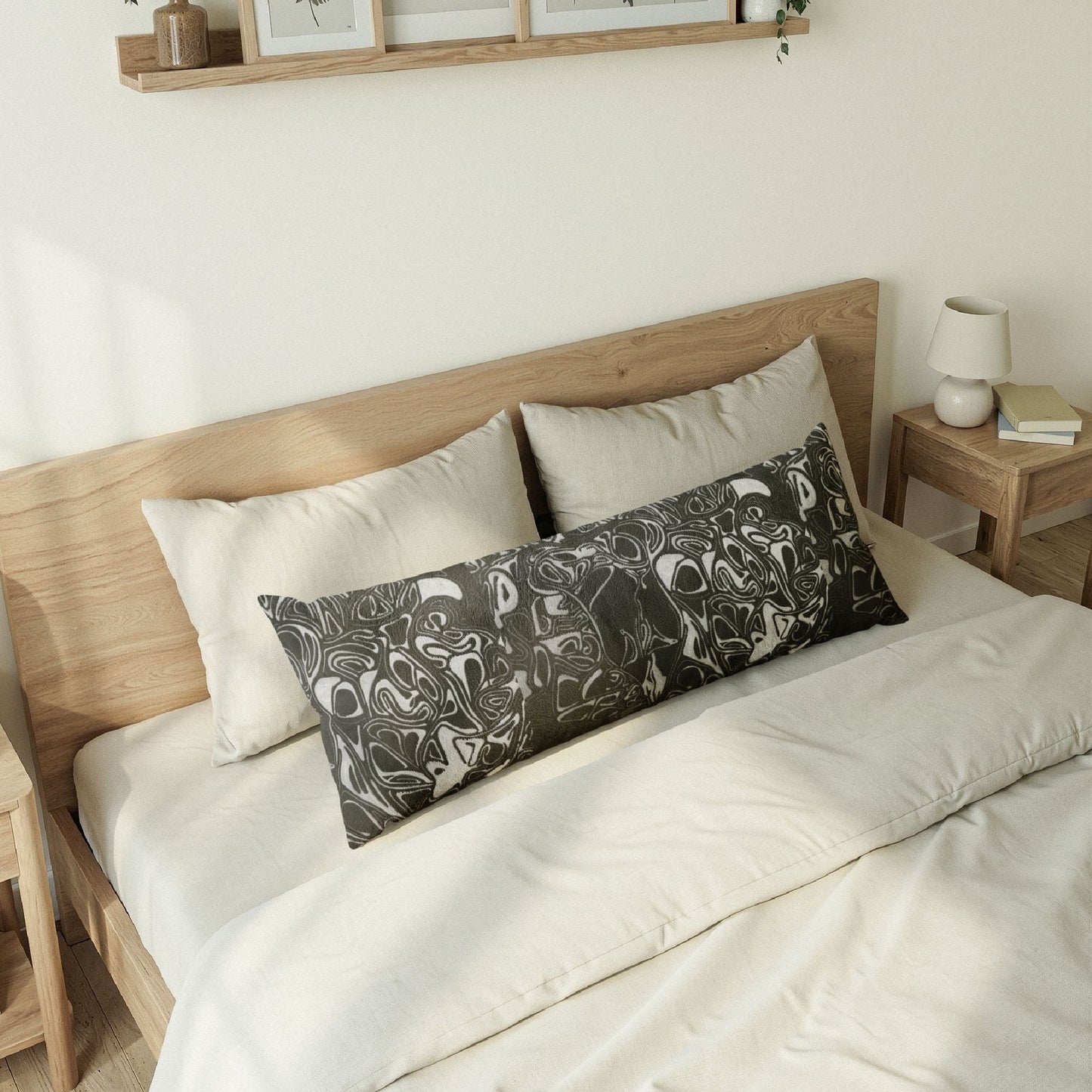 Black & White Marble Swirl Body Pillow — Lumbar Cushion