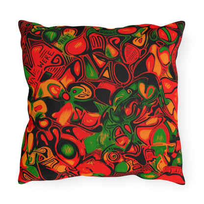 Abstract Tropical Outdoor Pillow — Vibrant Red & Green Patio Cushion