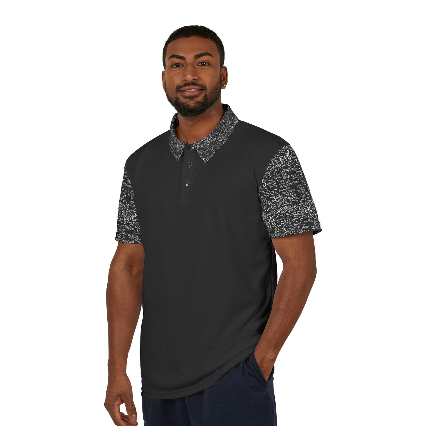 Black Polo Shirt with Textured Sleeve — Men’s Casual Sport Polo