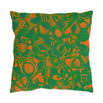 Green & Orange Abstract Outdoor Pillow — Bold Tribal Garden Accent