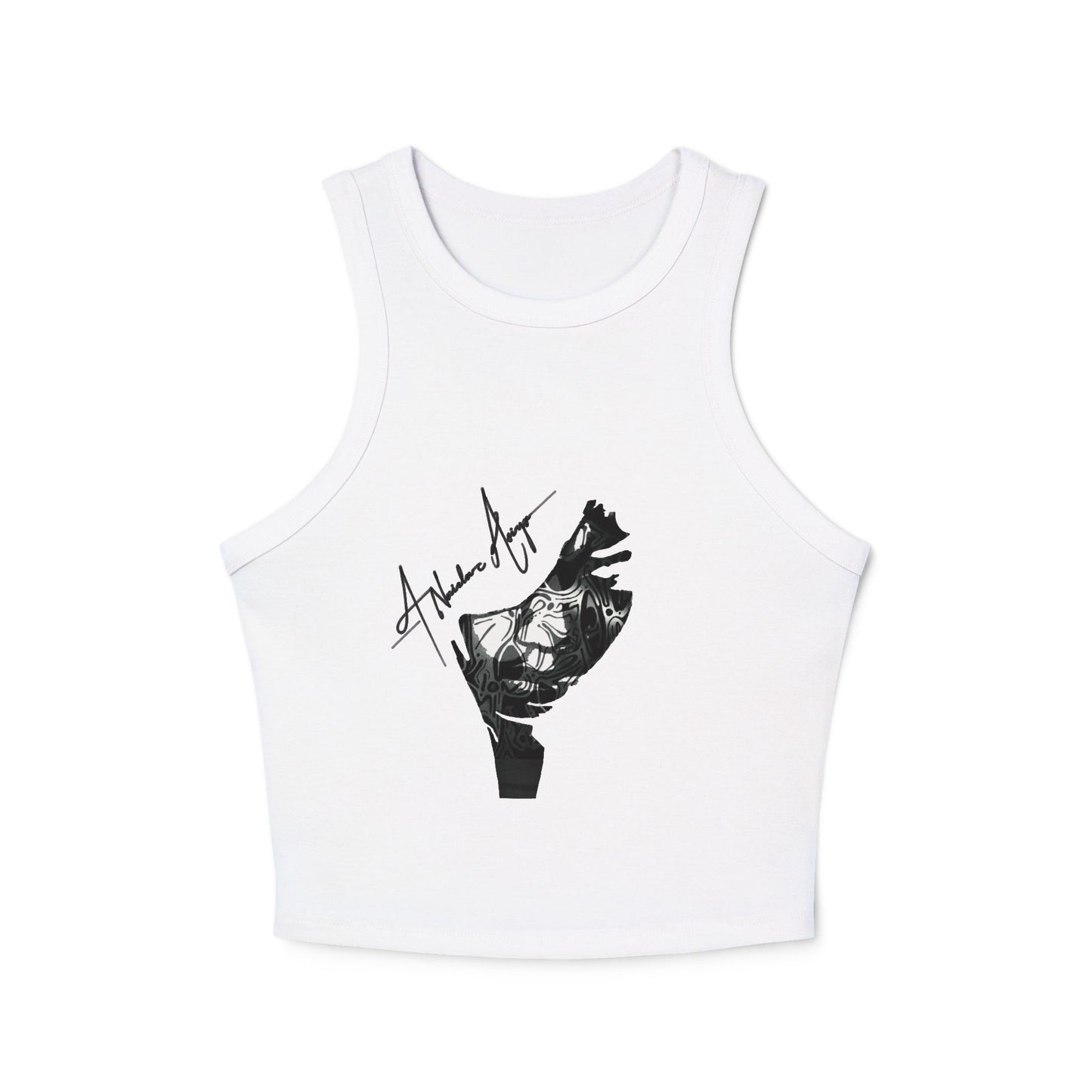 Face Script Graphic Ribbed Racer Tank Top