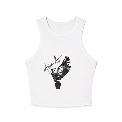 Face Script Graphic Ribbed Racer Tank Top