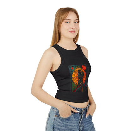 Vibrant Art-Printed Women's Micro Rib Racer Tank Top, Festival Wear, Summer Outfits, Gift for Her, Boho Style Top