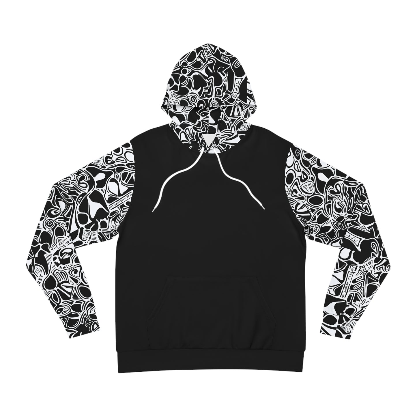 Abstract Skull Pattern Hoodie — Black & White All-Over Print