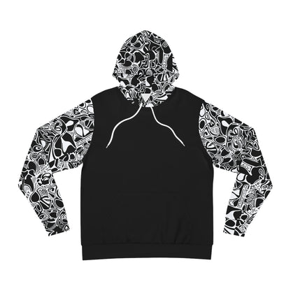 Abstract Skull Pattern Hoodie — Black & White All-Over Print