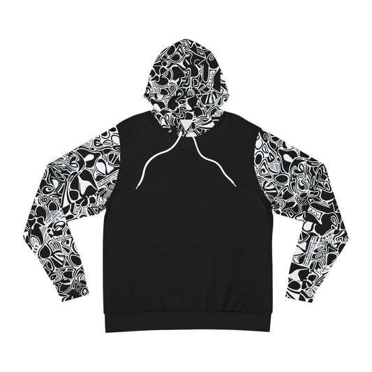 Abstract Skull Pattern Hoodie — Black & White All-Over Print