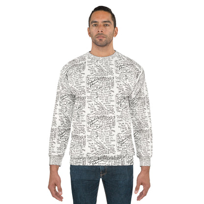 Handwritten Lyrics All-Over Print Sweatshirt — Vintage Script Music Note Pattern