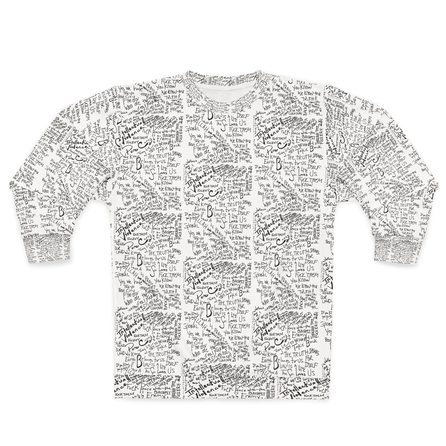 Handwritten Lyrics All-Over Print Sweatshirt — Vintage Script Music Note Pattern
