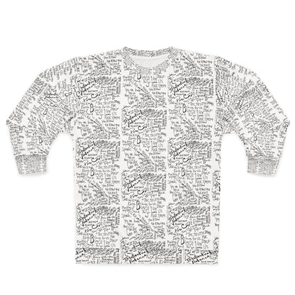 Handwritten Lyrics All-Over Print Sweatshirt — Vintage Script Music Note Pattern