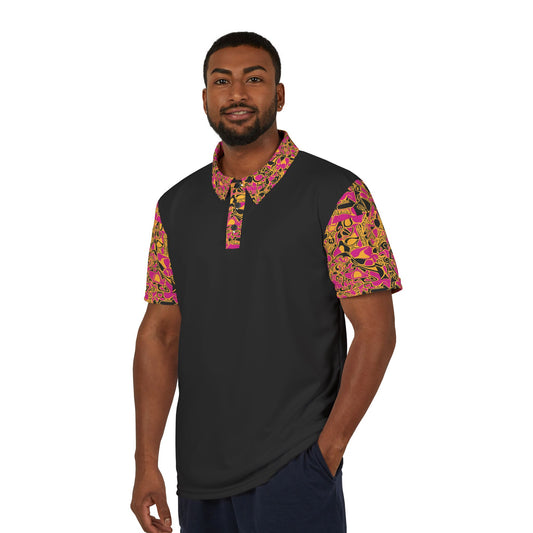 Abstract Pink & Gold Pattern Polo Shirt
