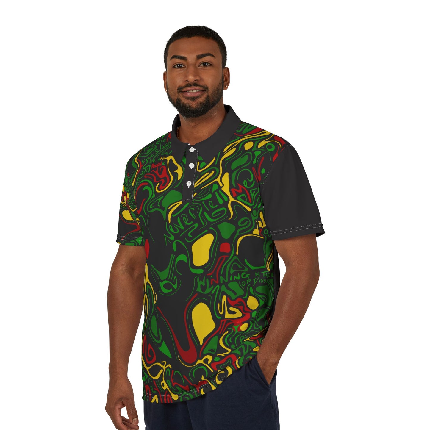 Rasta Vibe Abstract Polo Shirt – Red Green Yellow All-Over Print