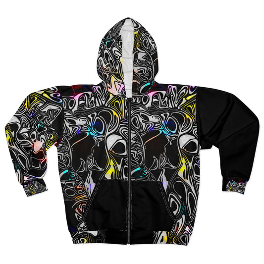 Abstract Neon Black Zip Hoodie