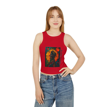 Vibrant Art-Printed Women's Micro Rib Racer Tank Top, Festival Wear, Summer Outfits, Gift for Her, Boho Style Top