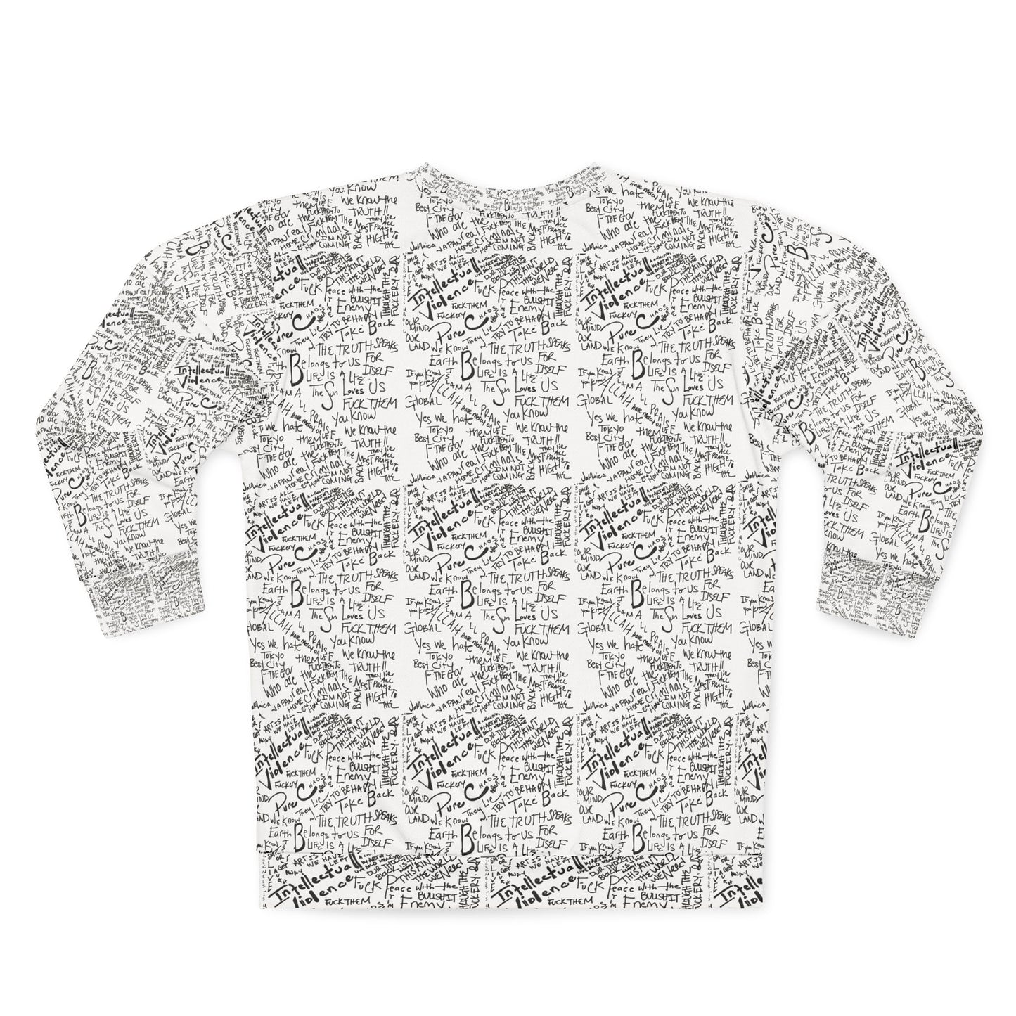 Handwritten Lyrics All-Over Print Sweatshirt — Vintage Script Music Note Pattern