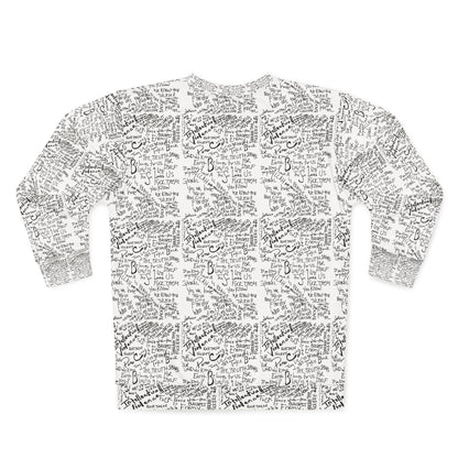 Handwritten Lyrics All-Over Print Sweatshirt — Vintage Script Music Note Pattern