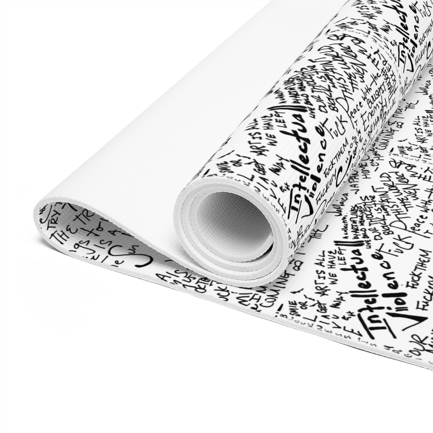 Foam Yoga Mat — Black Script Patterned Fitness Mat