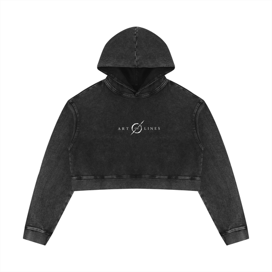 Thoughts print mineral washed crop hoodie