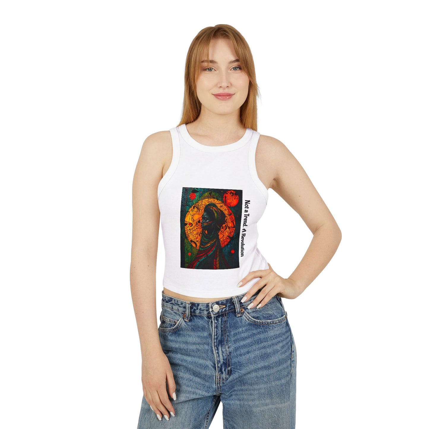 Vibrant Art-Printed Women's Micro Rib Racer Tank Top, Festival Wear, Summer Outfits, Gift for Her, Boho Style Top