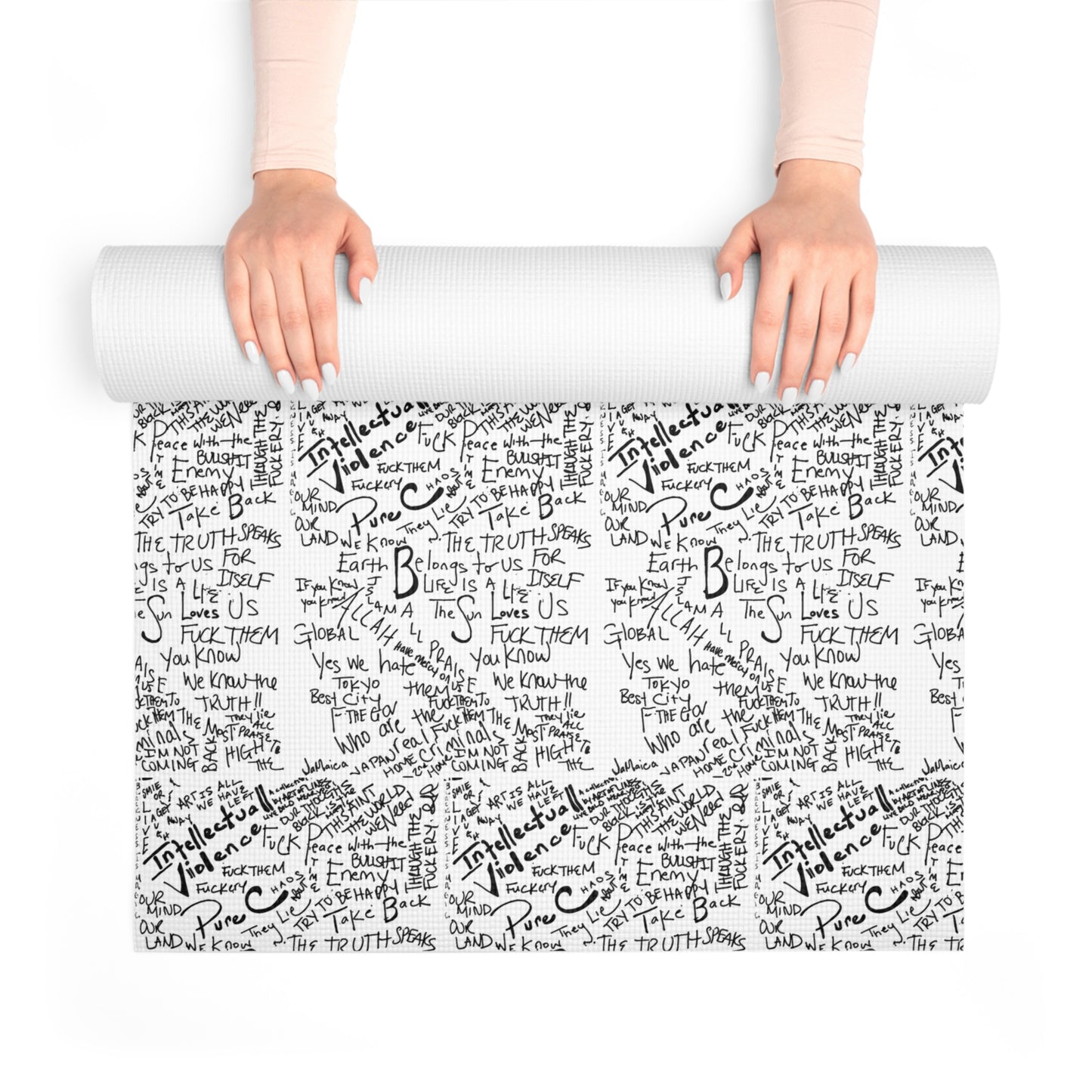 Foam Yoga Mat — Black Script Patterned Fitness Mat