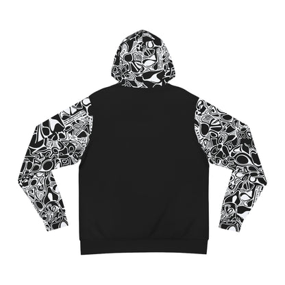 Abstract Skull Pattern Hoodie — Black & White All-Over Print