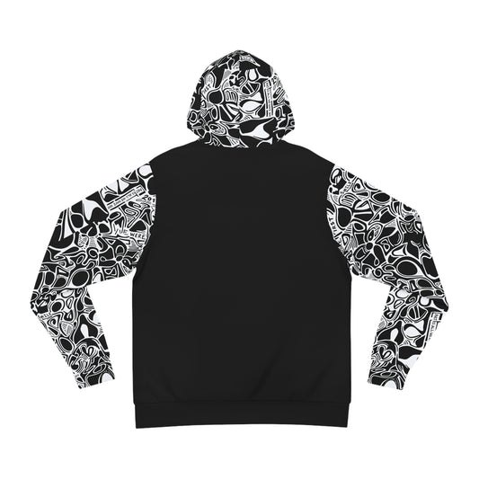 Abstract Skull Pattern Hoodie — Black & White All-Over Print