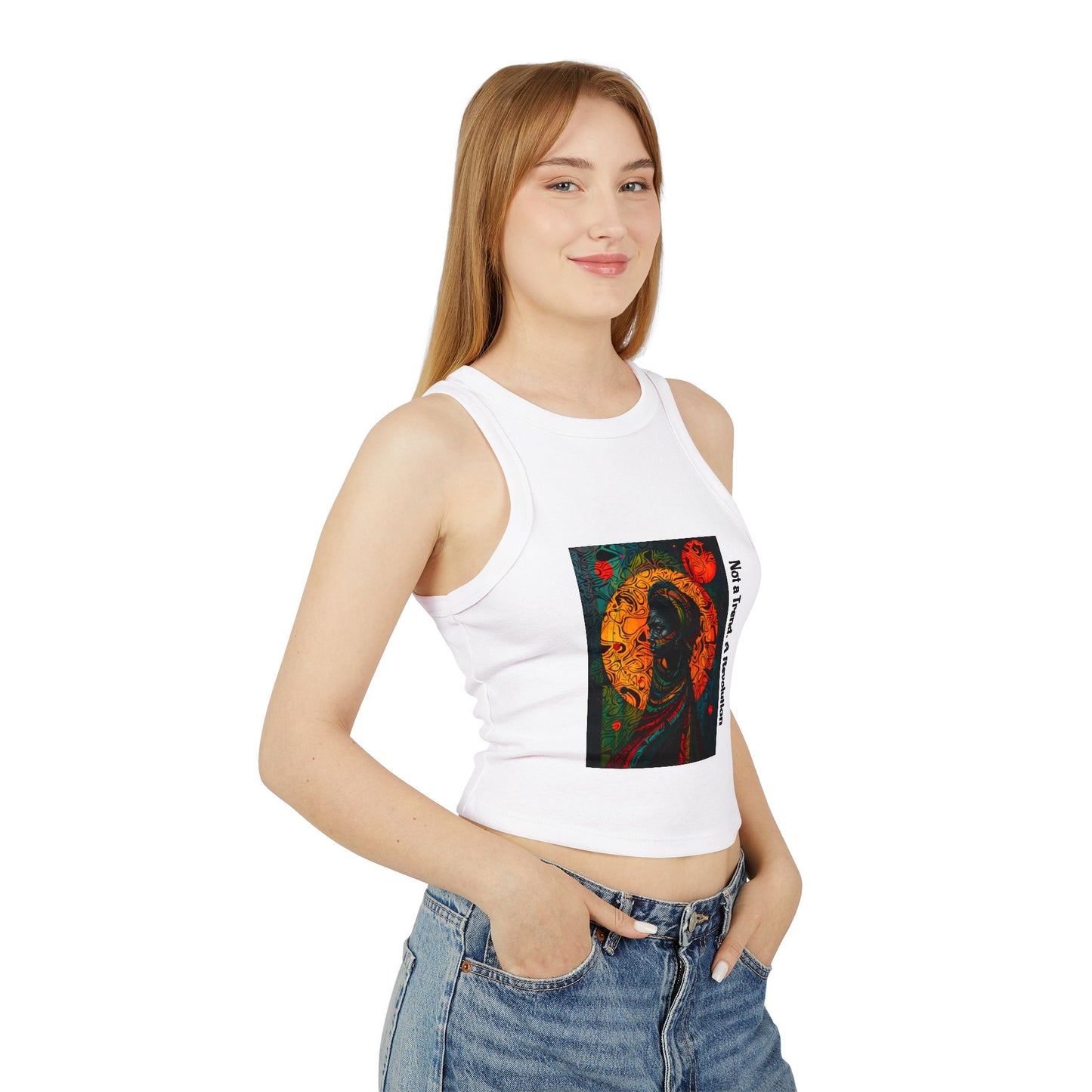 Vibrant Art-Printed Women's Micro Rib Racer Tank Top, Festival Wear, Summer Outfits, Gift for Her, Boho Style Top