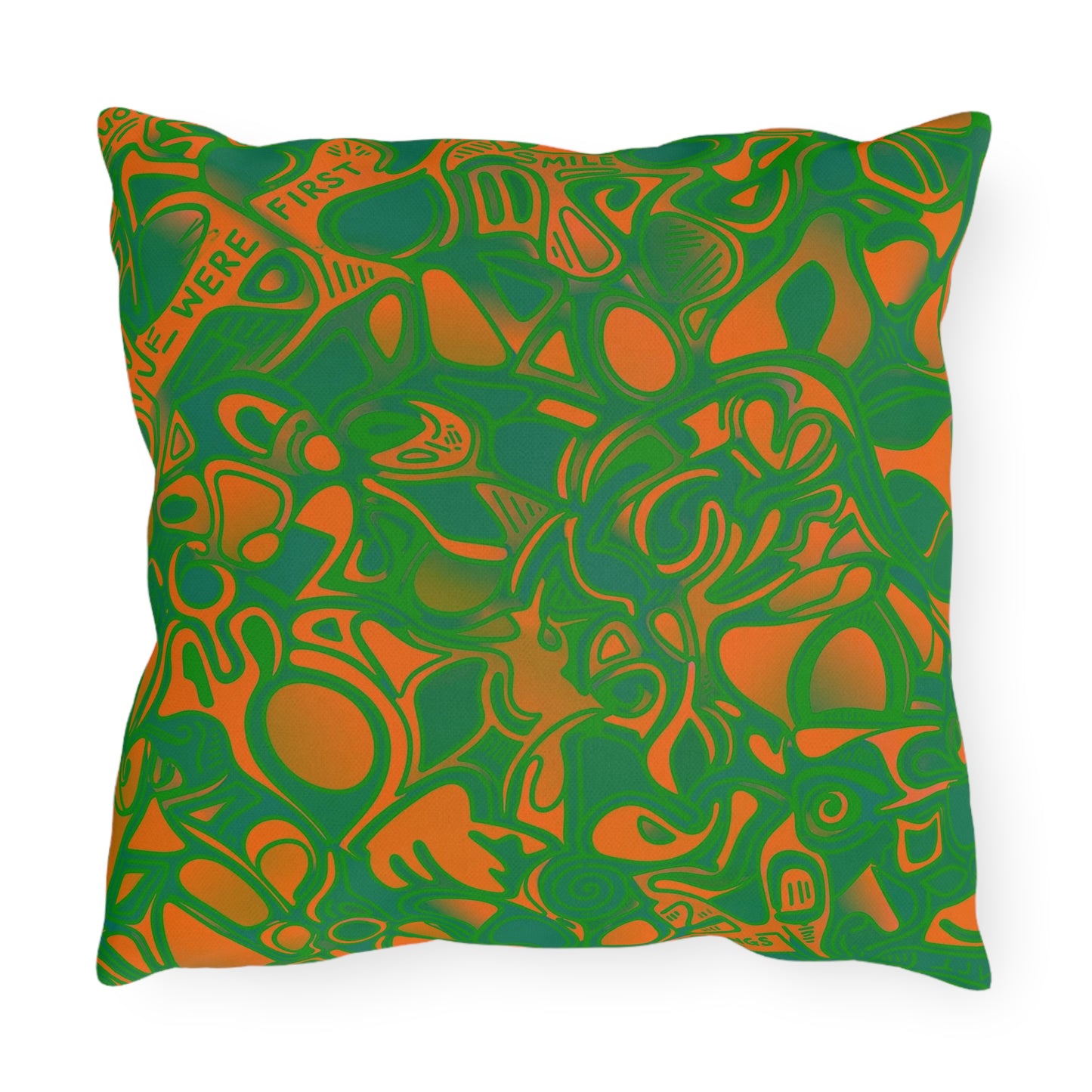 Green & Orange Abstract Outdoor Pillow — Bold Tribal Garden Accent