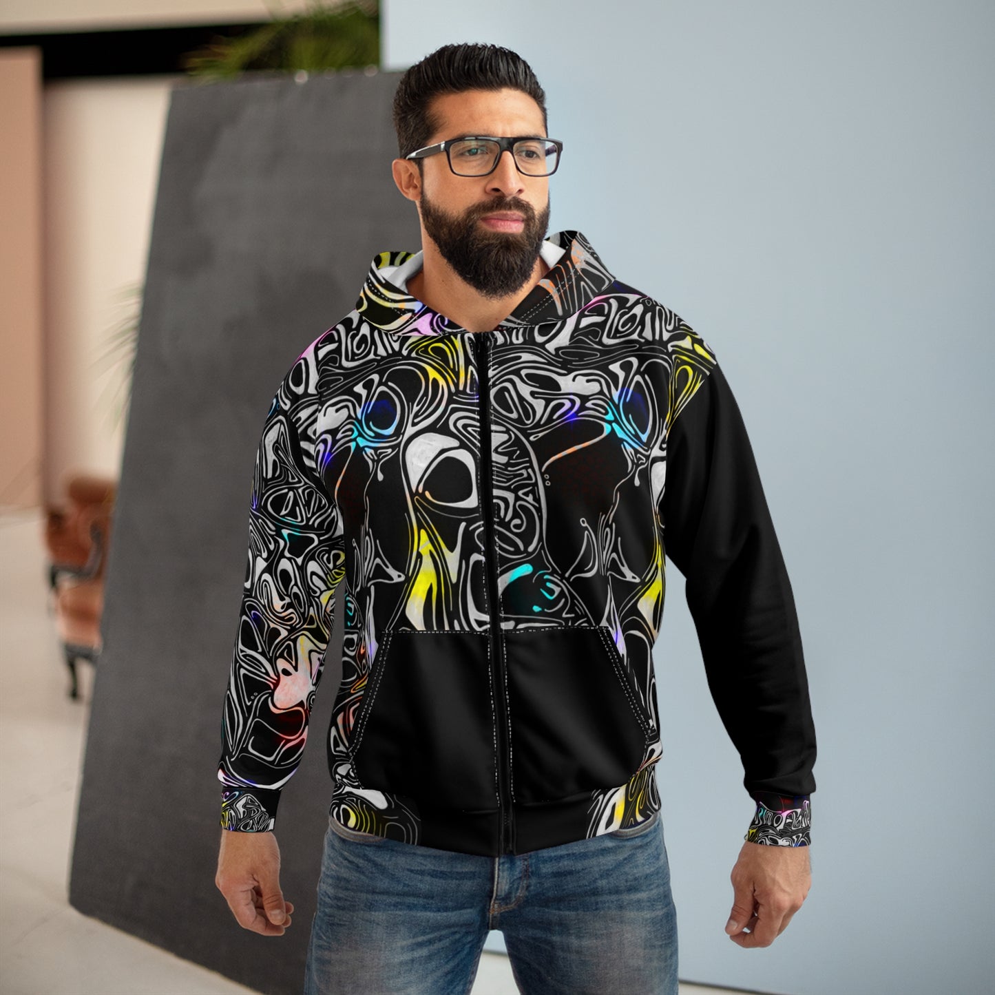 Abstract Neon Black Zip Hoodie