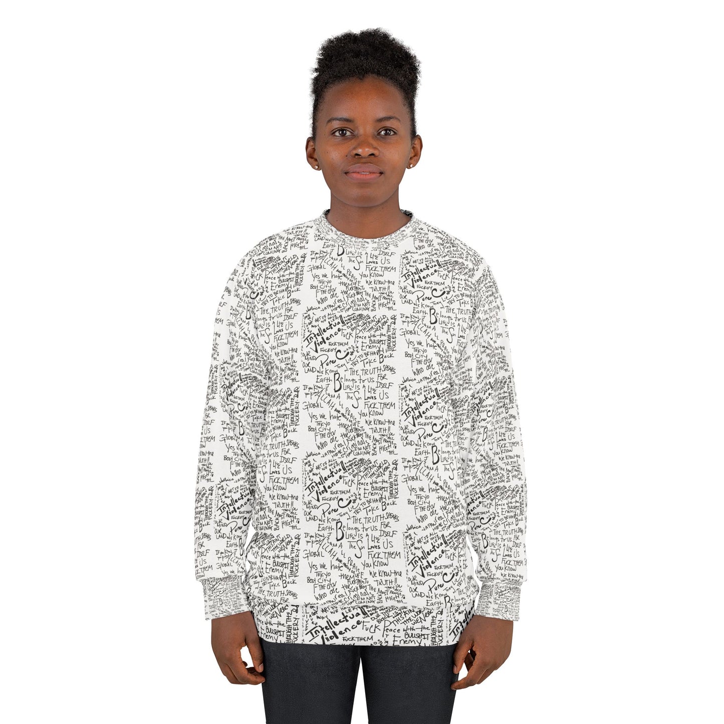 Handwritten Lyrics All-Over Print Sweatshirt — Vintage Script Music Note Pattern