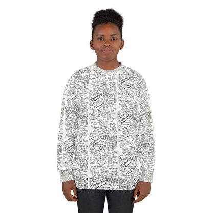 Handwritten Lyrics All-Over Print Sweatshirt — Vintage Script Music Note Pattern