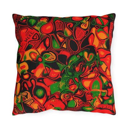 Abstract Tropical Outdoor Pillow — Vibrant Red & Green Patio Cushion