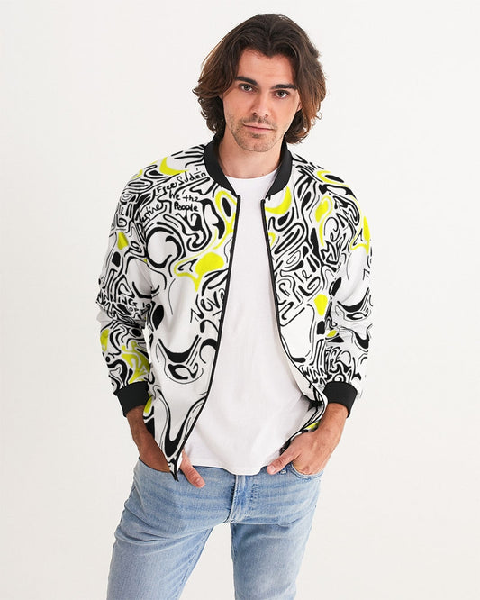 Men's all-over print bomber jacket, abstract design