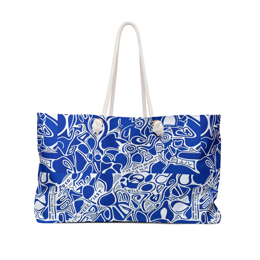 Blue Abstract Doodle Weekender Bag