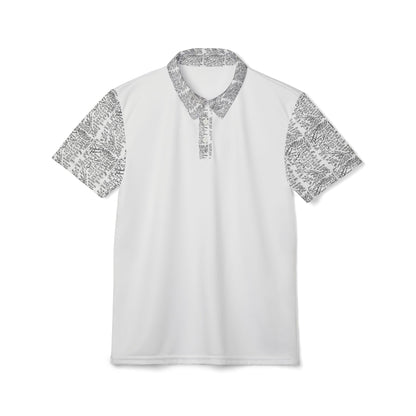 White Polo Shirt with Marble Accent Collar & Sleeve — Modern Minimalist Golf Polo