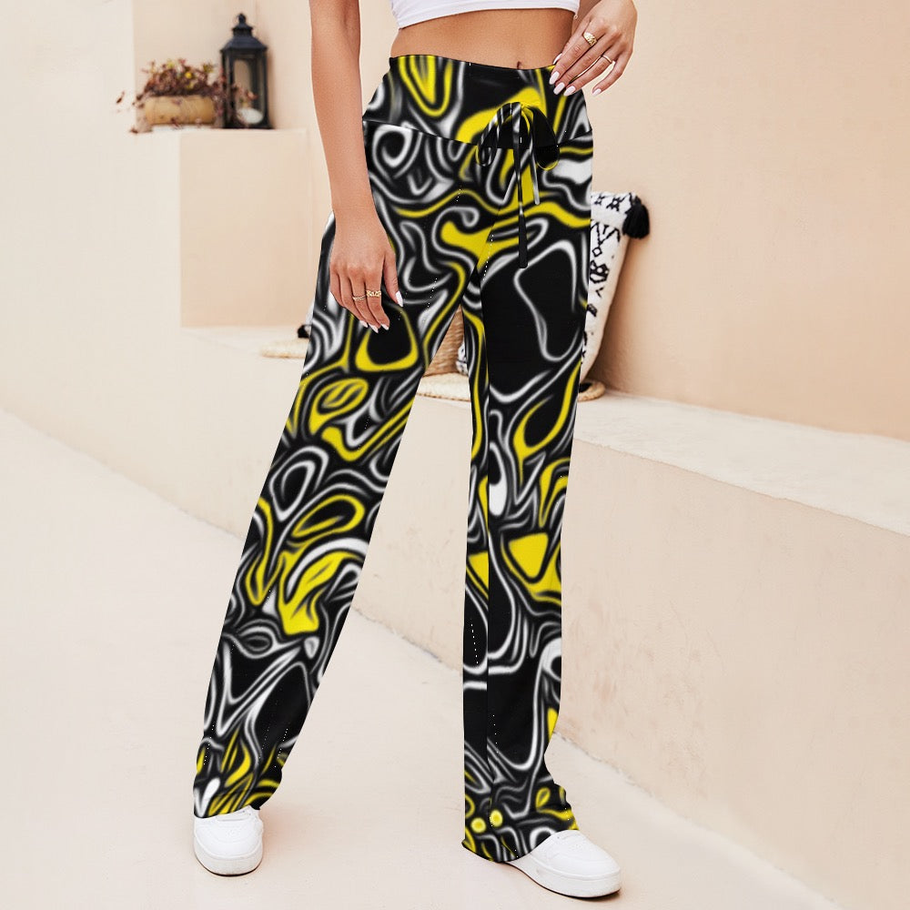 Yellow Lines Lace-Up Yoga Pants