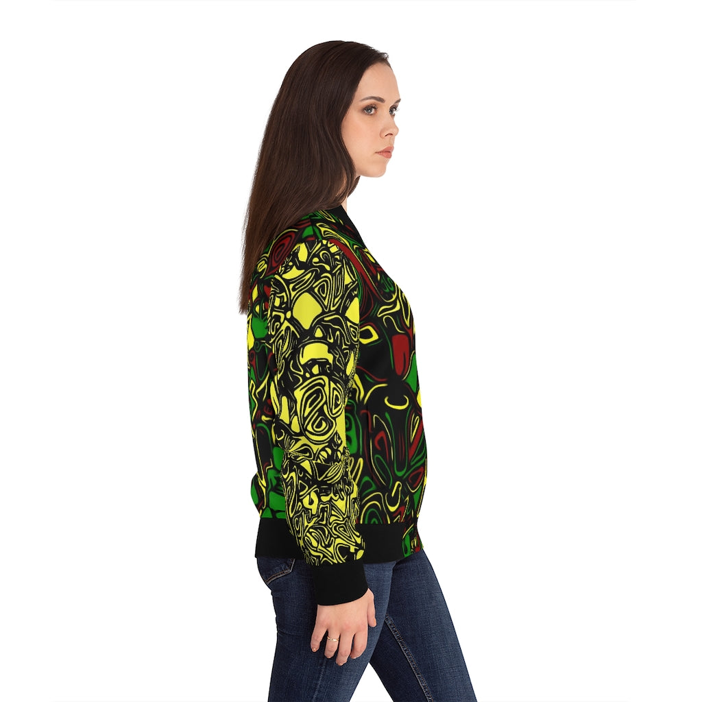 Women's Rasta Bomber Jacket Yellow Sleeve