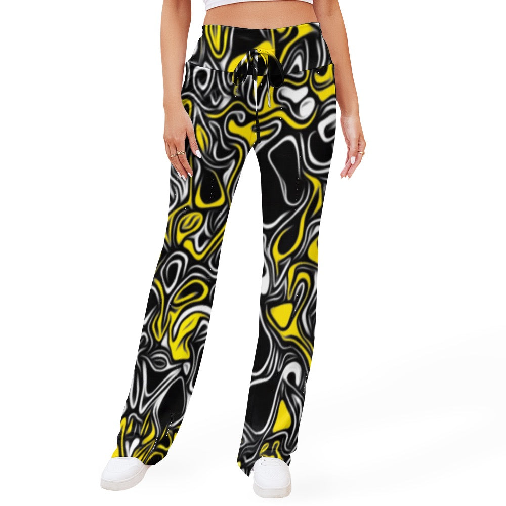 Yellow Lines Lace-Up Yoga Pants