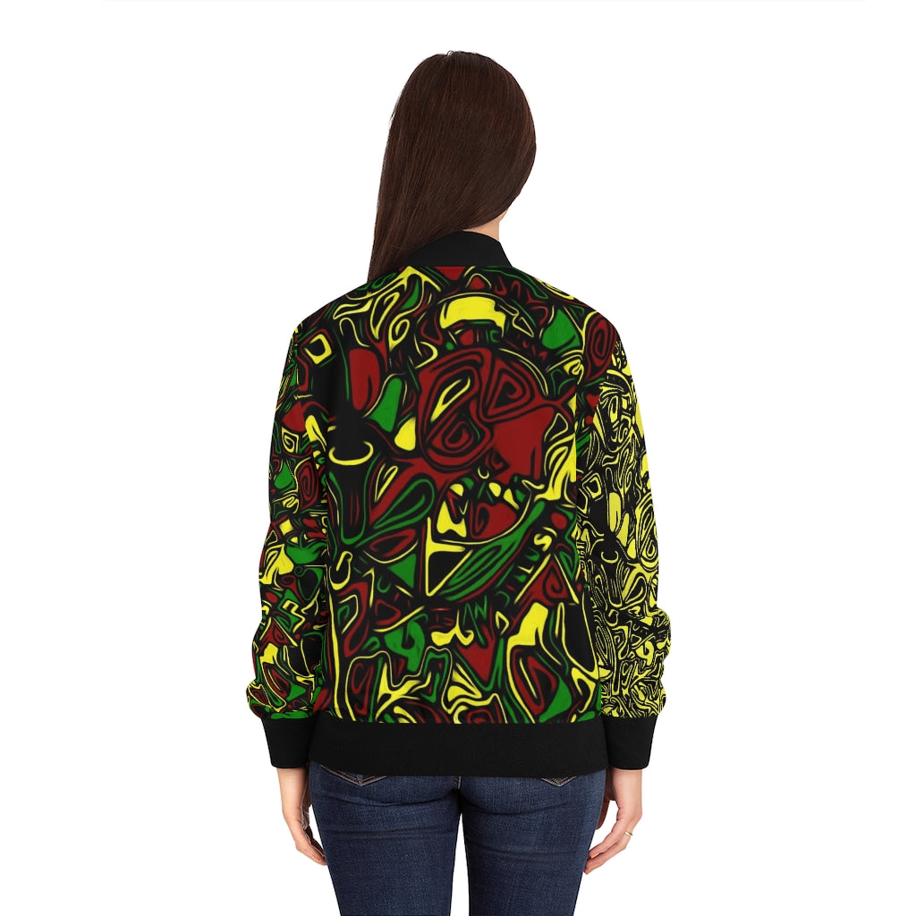 Women's Rasta Bomber Jacket Yellow Sleeve