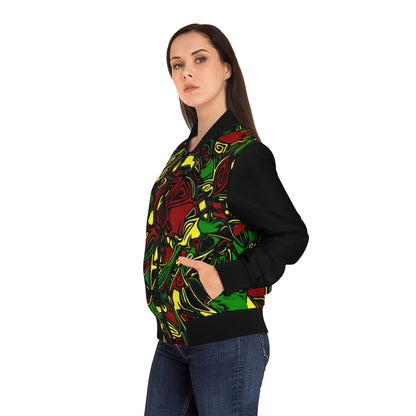 Women’s Rasta Bomber Jacket Black Sleeve