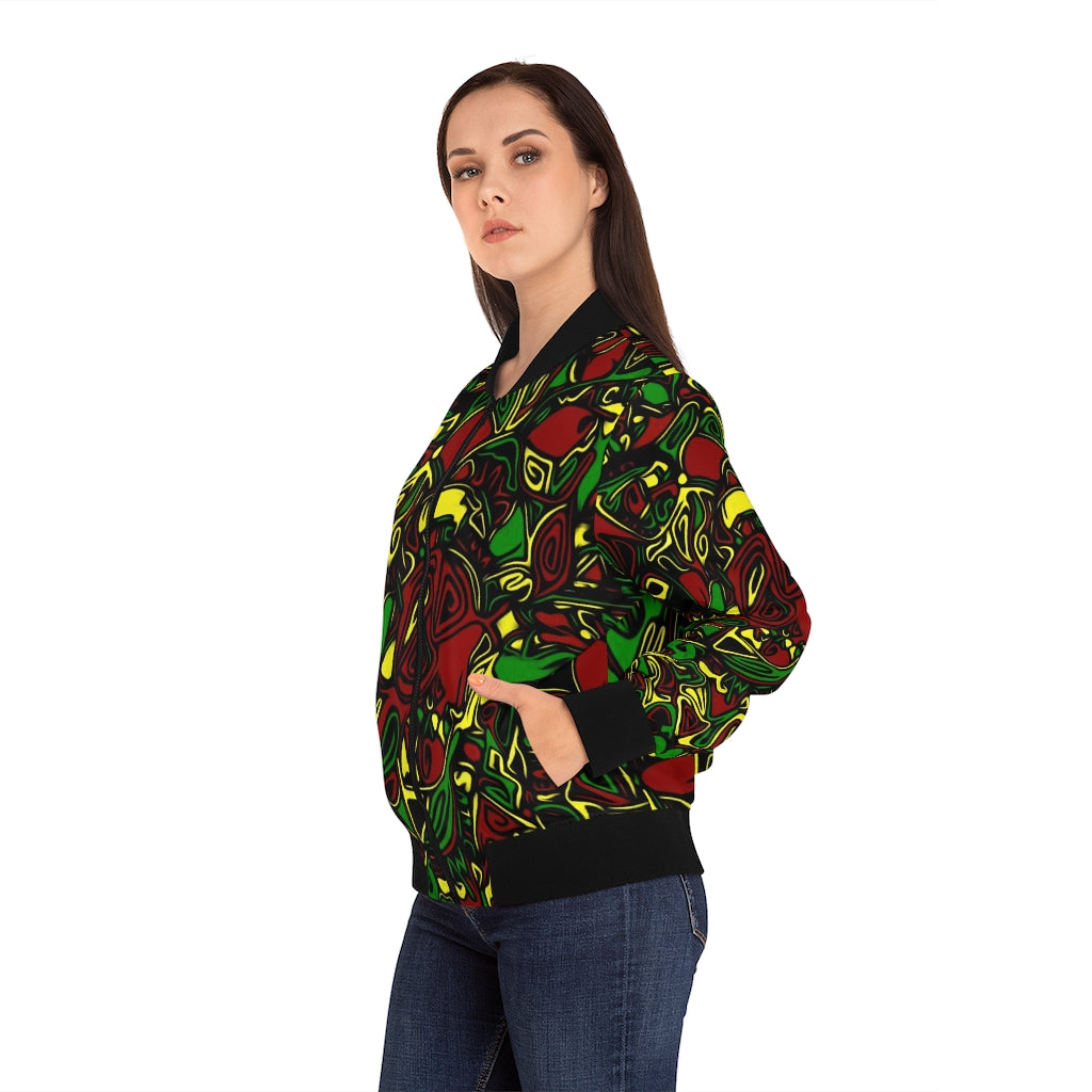 Women's Rasta Bomber Jacket Yellow Sleeve